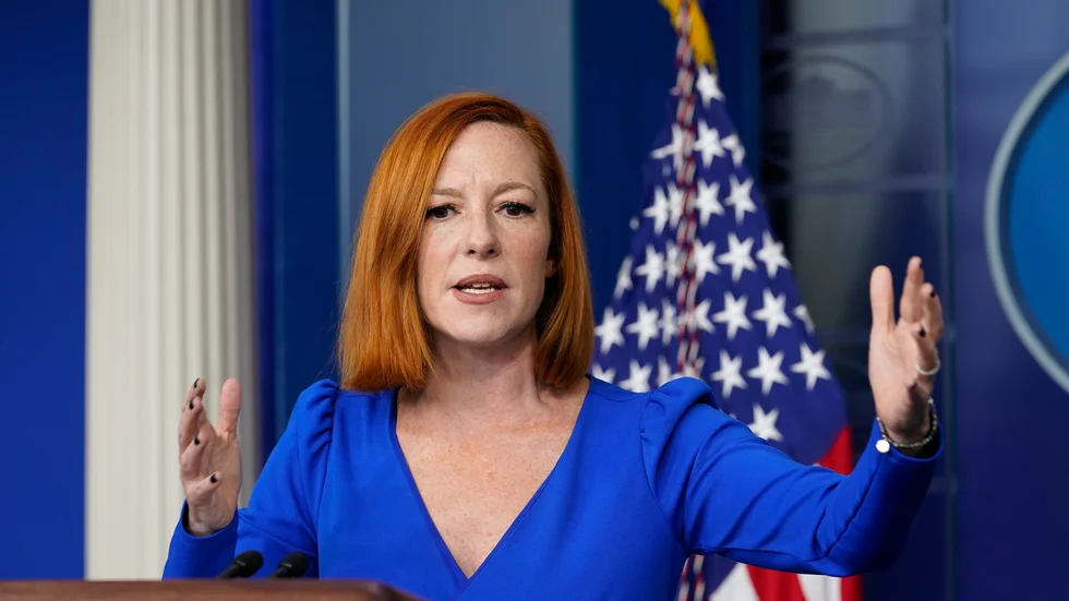 Vita husets pressekreterare i Jen Psaki vid en pressträff i onsdags.