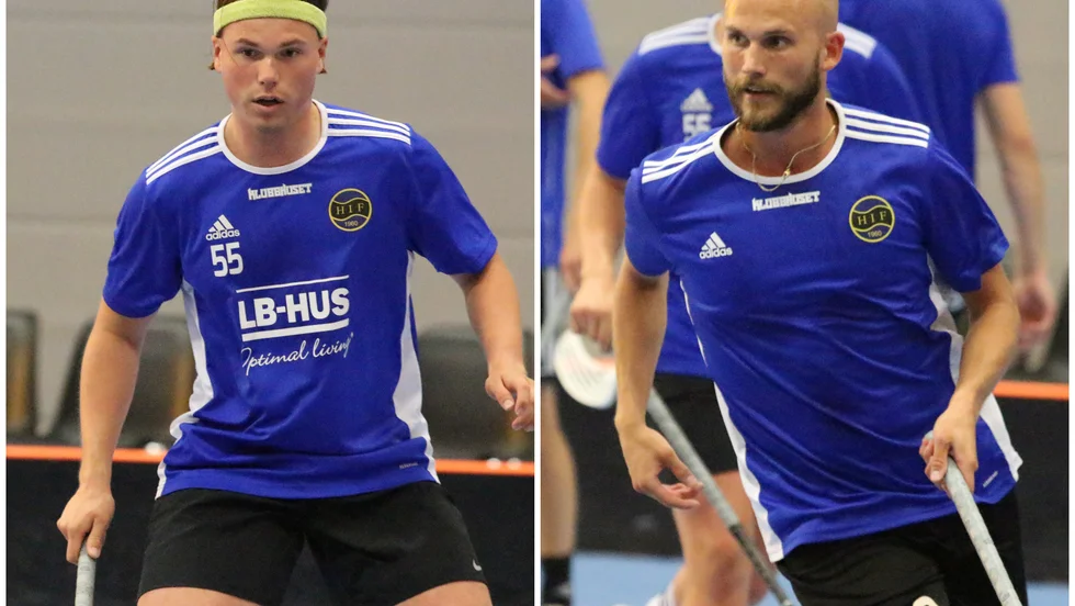 Bröderna Jesper och Jonathan Lundkvist under försäsongens första innebandyträning.