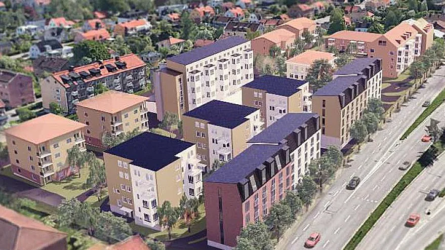 Så här är det tänkt att kvarteret Silverräven 6 i Hejdegården ska se ut, med nya byggnader utmed Brokindsleden.