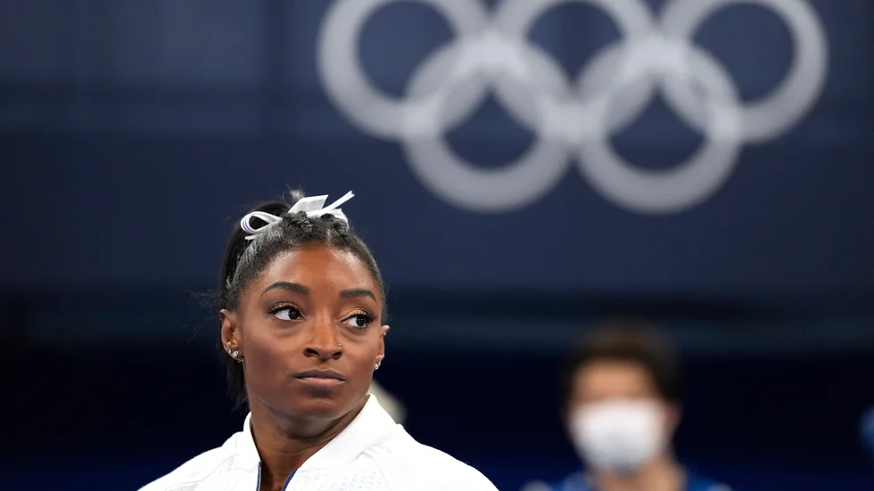 Simone Biles under OS i Tokyo. Arkivbild.