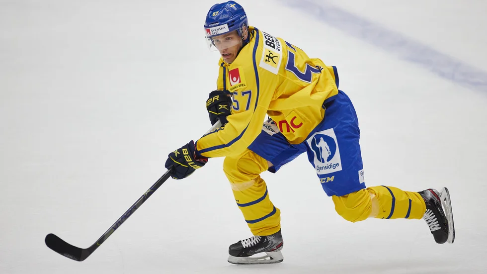 Anton Wedin gjorde två mål i Tre Kronors 7–0-seger mot Norge. Arkivbild.