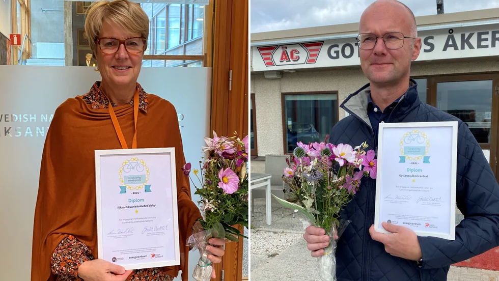 Riksantikvarieämbetet Visby och Gotlands åkercentral har utsetts till Gotlands cykelvänligaste arbetsplatser. Diplomen togs emot av Marie Green på Riksantikvarieämbetet och Henrik Beijer på Gotlands åkericentral. 