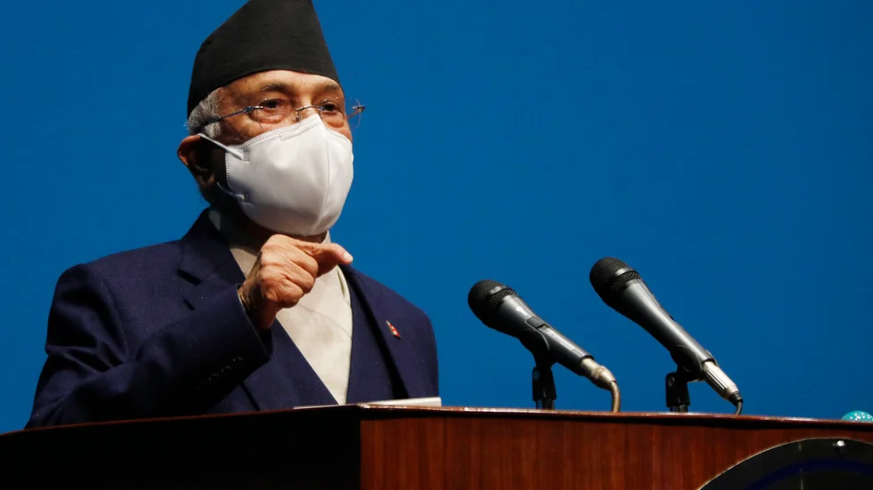 Nepals premiärminister Khadga Prasad Sharma Oli håller ett anförande inför parlamentet på måndagen.