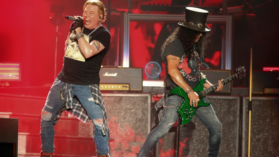 Axl Rose och Slash i Guns N' Roses. Arkivbild.
