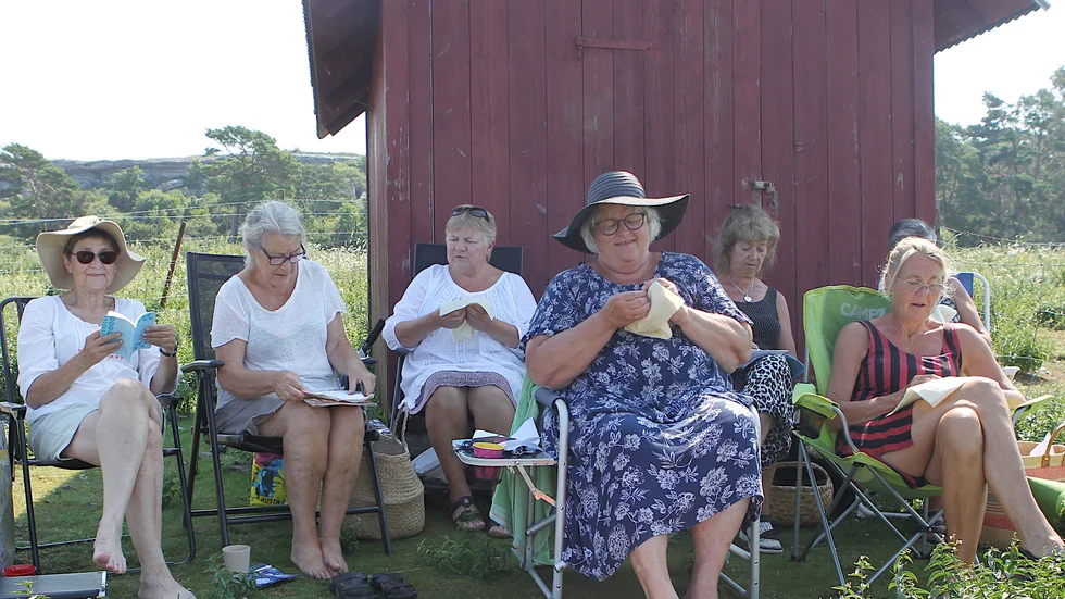 Neta Andersson, Anki Toftén, Sola Lindgren, Ingrid Nilsson, Gudrun Norman Vakk, Lena Palmqvist och Gittan Wejde stortrivdes på broderikursen. 