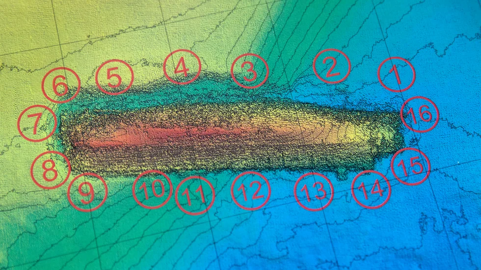 Sprickorna har hittats mellan punkt 4 och 5 på kartbilden.
