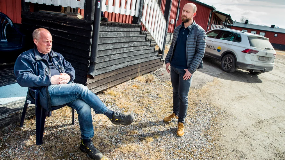 Vattenfallaren Ove Snell, till vänster, passerade lavinområdet med sekunder till godo. Här tillsammans med Marcel Plaumann från tyska Uniper.
