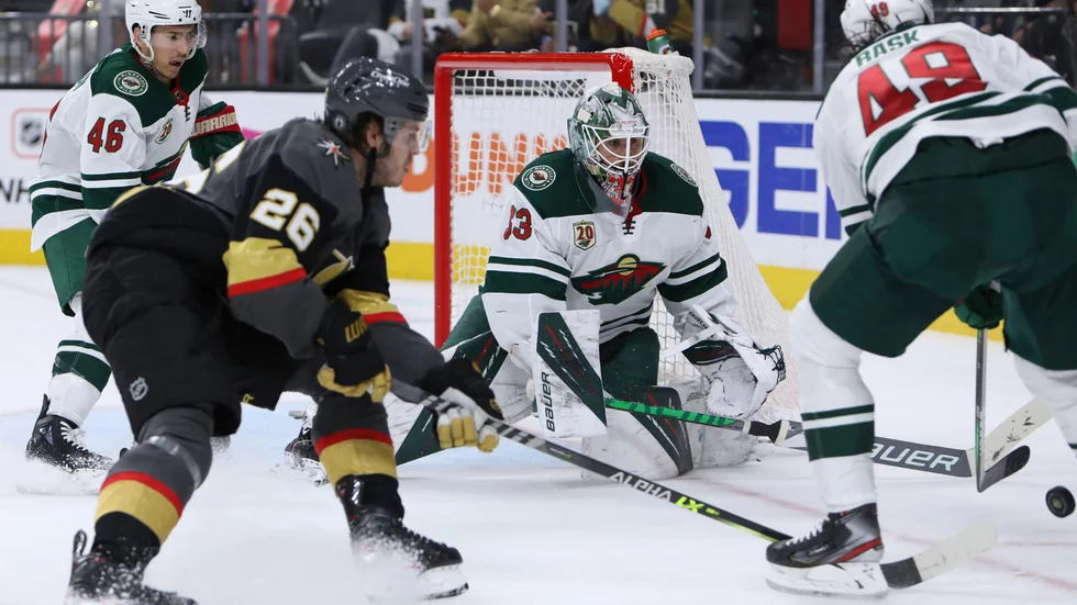 Vegas Mattias Janmark gjorde tre mål mot Minnesota.