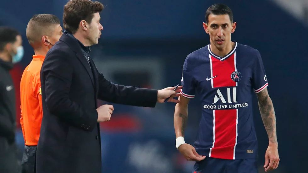 Paris SG:s tränare Mauricio Pochettino och Ángel Di Maria. Arkivbild.