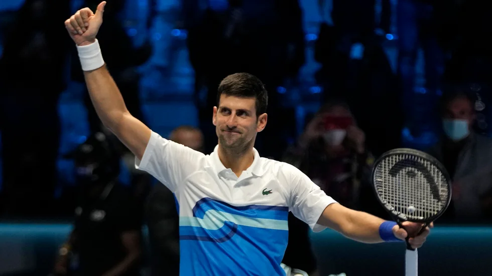 Novak Djokovic firar segern mot Casper Ruud.