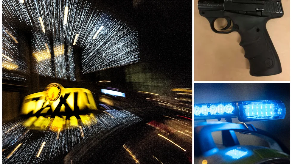 Enligt åtalet hotade kvinnan först en taxiförare med en vapenattrapp – en luftpistol – och åkte sedan vidare med först pendeltåg och sedan en ny taxi. Den stoppade polisen på motorvägen.