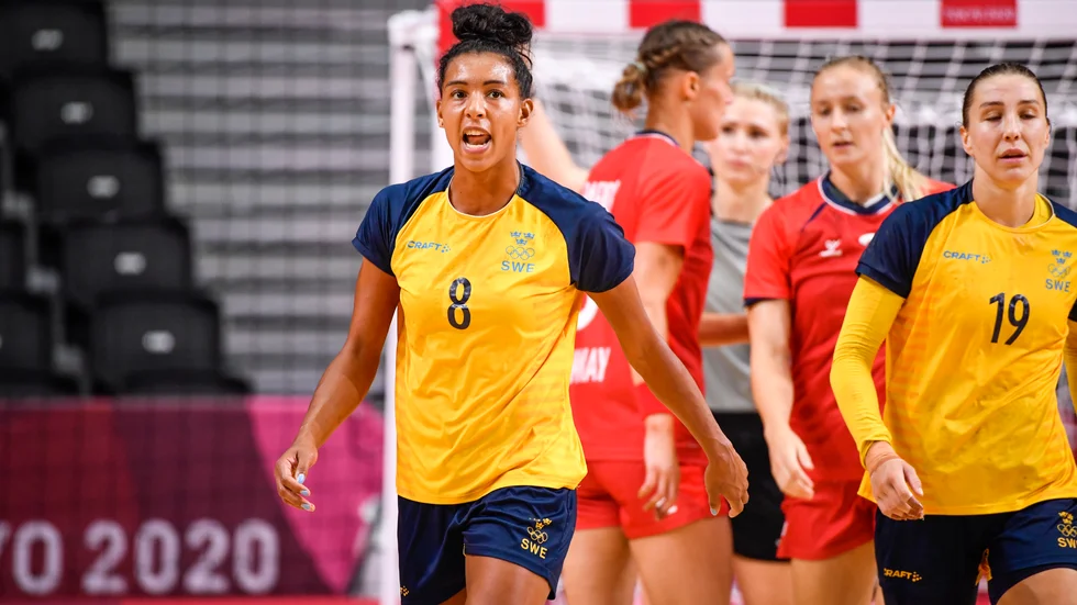 Jamina Roberts (8), här under OS, var förgrundsfiguren när Sävehof skrällde i Champions League. Arkivbild.