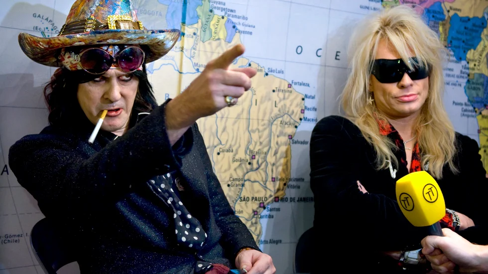 Andy McCoy och Michael Monroe i det legendariska finska rockbandet Hanoi Rocks under ett Sverigebesök. Arkivbild.