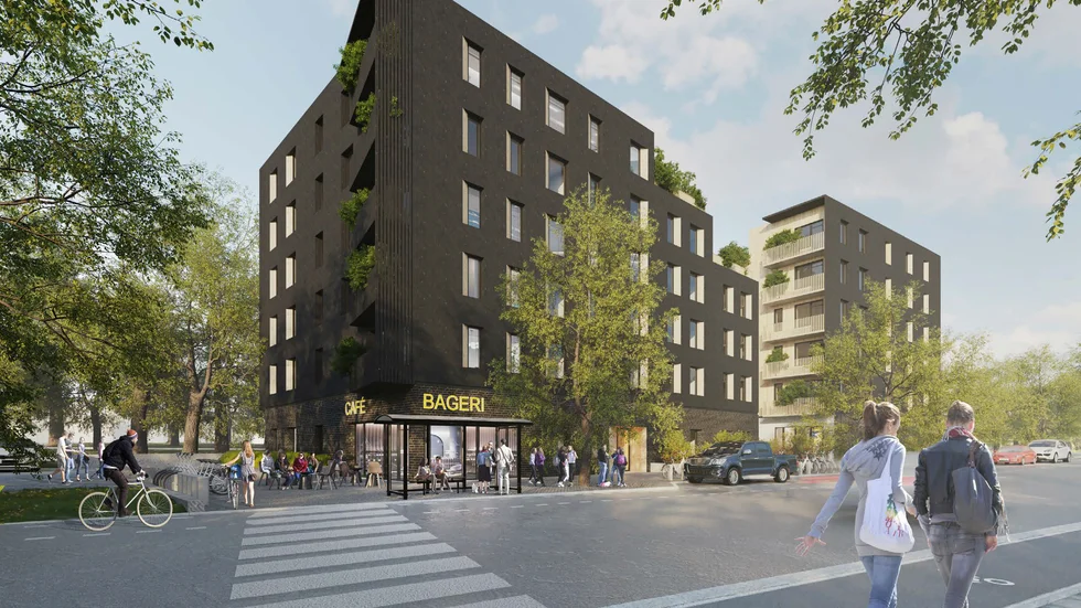 Skiss på hur det nya kvarteret kommer att se ut från gatan. 