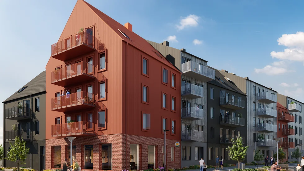 Så här kommer kvarteret Honungskupan i Sigtuna stadsängar att se ut när det är färdigbyggt.