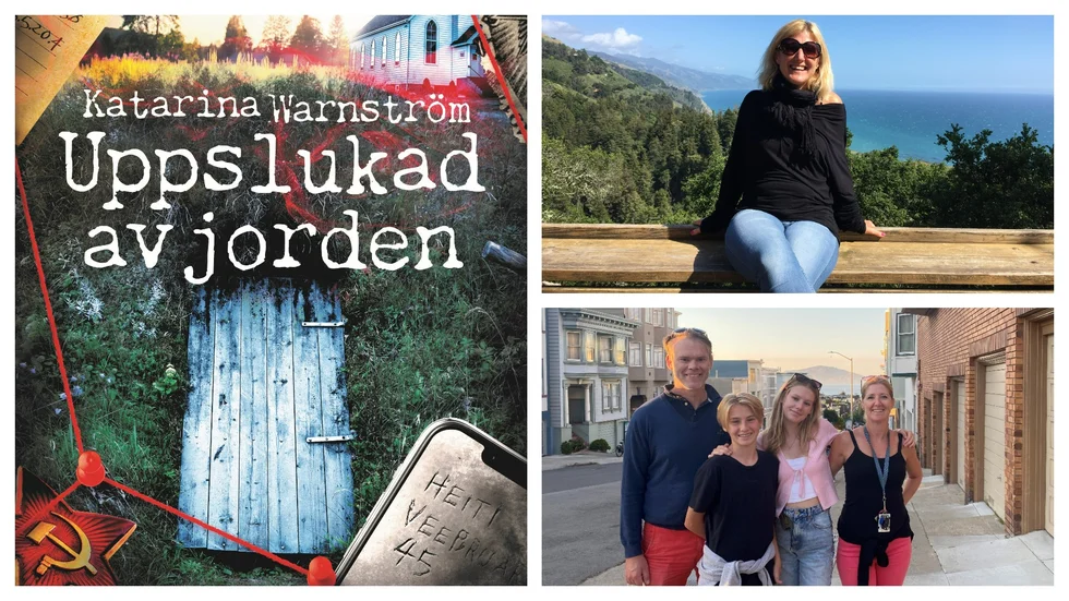Katarina Warnström Kolbs debutbok "Uppslukad av jorden" släpps i början av maj. Längst ner till höger, familjen Warnström Kolb på utflykt till San Fransisco: Fredrik, Kalle, Nova och Katarina.