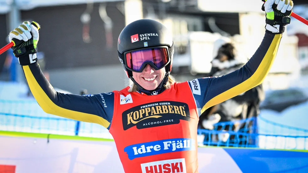 Sandra Näslund efter en seger i Idre i fjol. Arkivbild.
