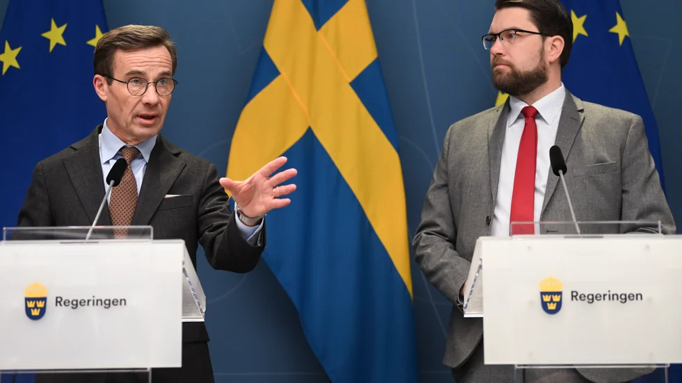 Statsminister Ulf Kristersson (M), och Sverigedemokraternas partiledare Jimmie Åkesson (SD). Arkivbild