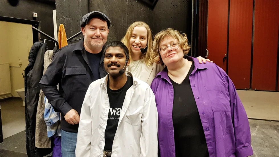 Pär Johansson, Joakim Larsson, Maja Johansson och Maria Holmkvist inför föreläsningarna i Christinasalen. 