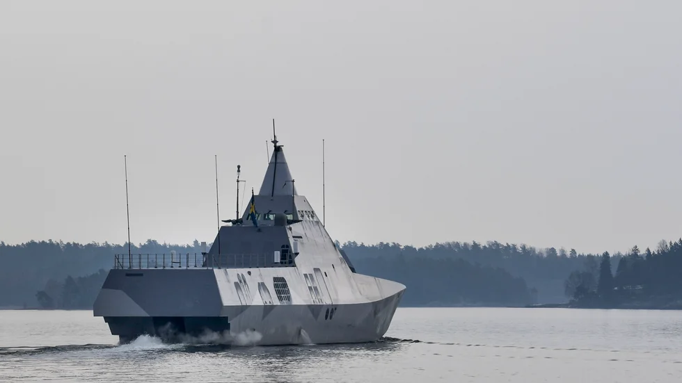 Korvetten HMS Härnösand, som är av Visbyklass. Arkivbild.