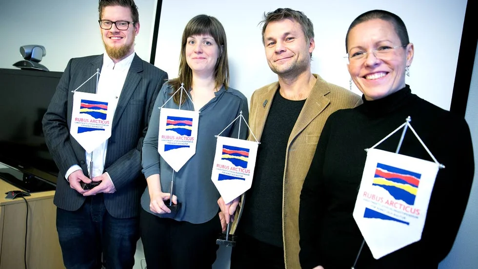 PRISAD KVARTETT. Jouni Vesa, Camilla Blomqvist, Daniel Wikslund och Victoria Andersson fick Rubus arcticus-stipendiet.