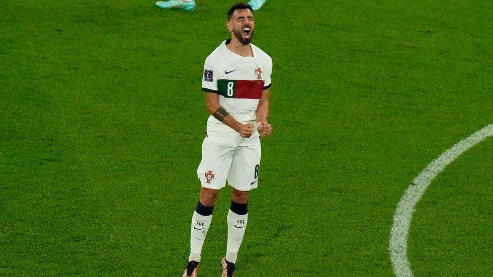 Bruno Fernandes var inte nöjd med domarinsatsen i kvartsfinalen mot Marocko.