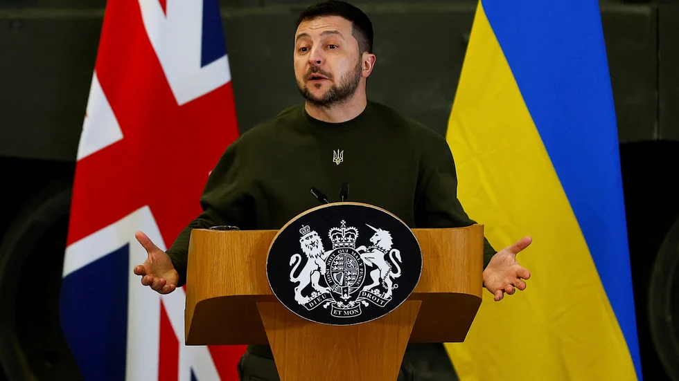 Ukrainas president Volodymyr Zelenskyj under besöket i Storbritannien.