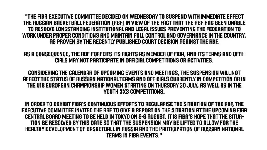 Fiba. Statement som Fiba publicerat.