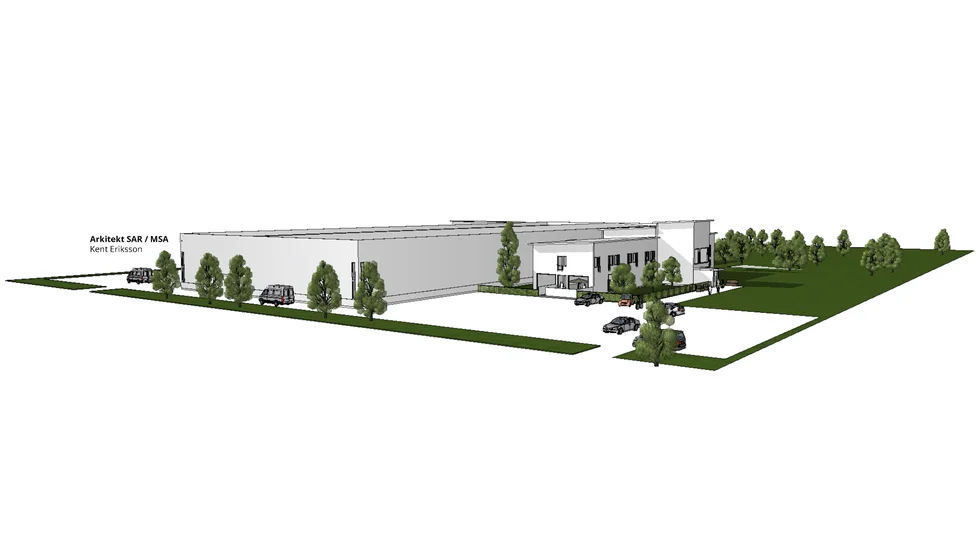 Så här är Fumex nya fabrik planerad att se ut. Inflyttningen väntas ske under sommaren 2024.