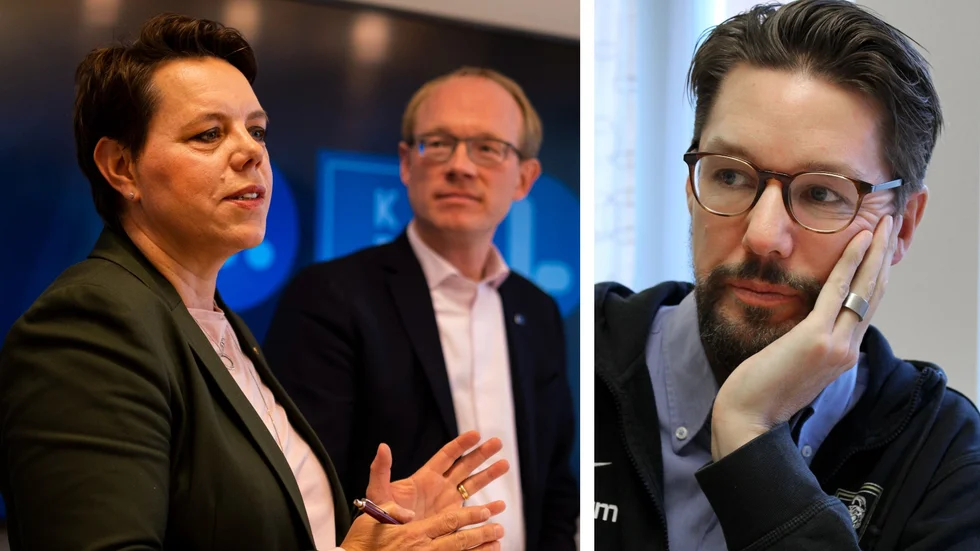 Vänsterpartiets Emil Broberg (till höger) menar att det nya regionstyret, med bland andra Marie Morell (M) och Per Larsson (KD), bör agera efter avslöjandet om Max Fagerstedt.