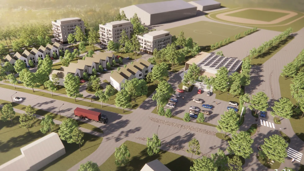Så här är det tänkt att det nya bostadsområdet vid Backavallen ska se ut. 