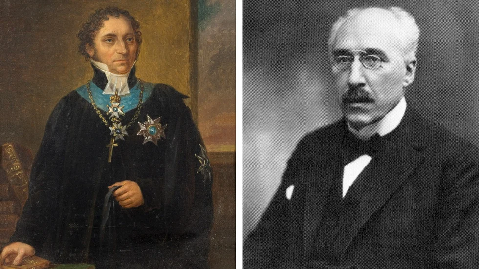 Två stora svenska psalmkännare och diktare. Johan Olof Wallin (målning av Fredric Westin) och Linköpingssonen Emil Liedgren. 