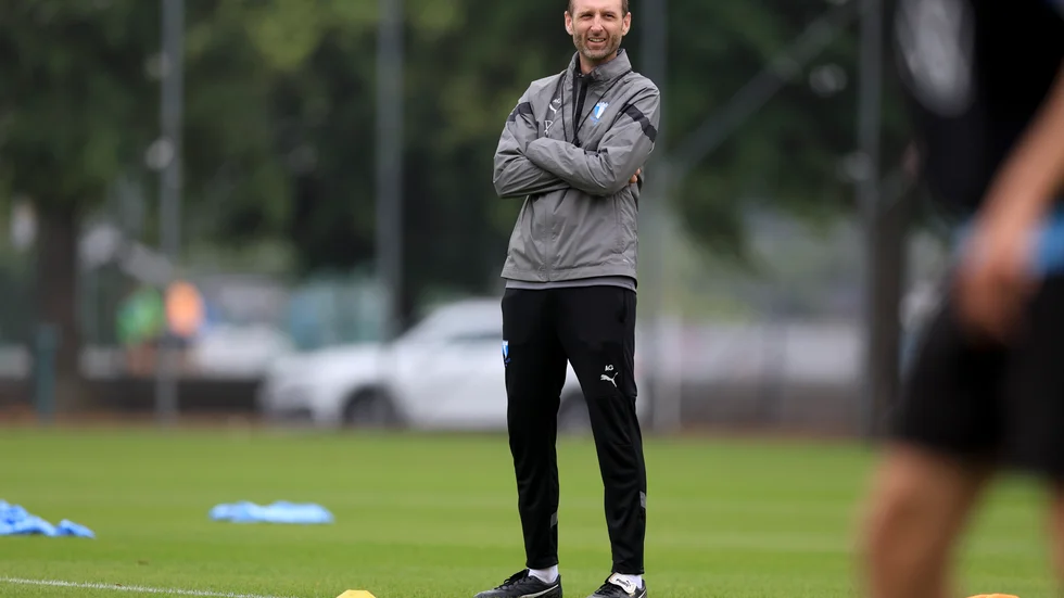 Malmö FF:s Andreas Georgson, sportchef och tillfällig tränare, under måndagens träning.