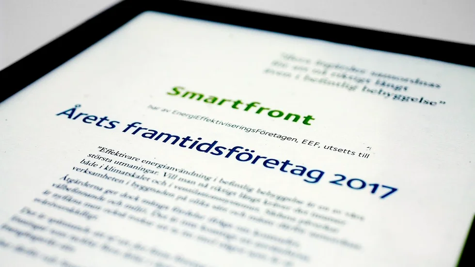 Smartfront AB utsågs nyligen till Årets framtidsföretag 2017 av Energieffektiviseringsföretagen, EEF.