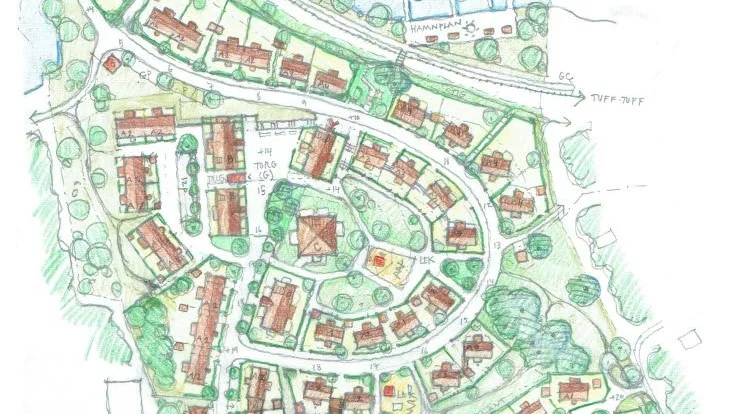 Så här ser ritningen ut för Mariefreds strand, strax öster om Läggesta.