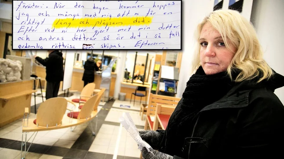 Hanna Westerén polisanmälde hoten på fredagen. (Bilden är ett montage. Den gula markeringen i brevet är gjord av redaktionen).
