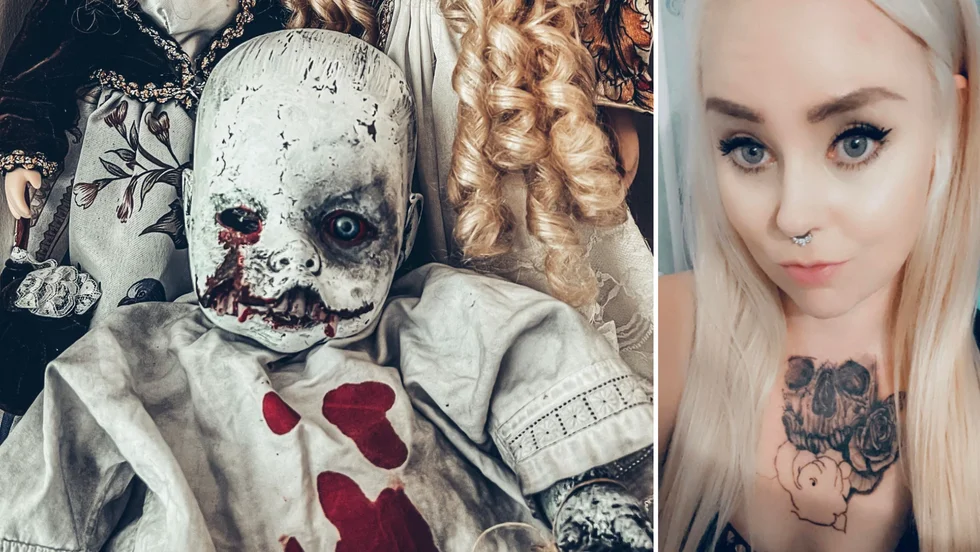 Lina Eriksson, 35, köpte skräckdockan Baal för ett år sen på Tradera. "Hans enda öga följer en var man än går".