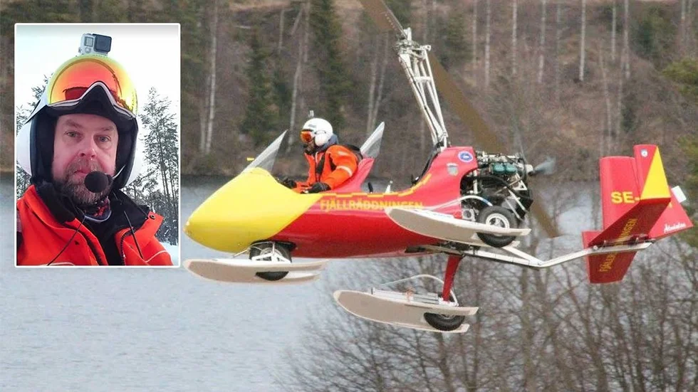 Stephan Erixon Knagg flyger från Älvdalen till Luleå i sin gyrokopter.