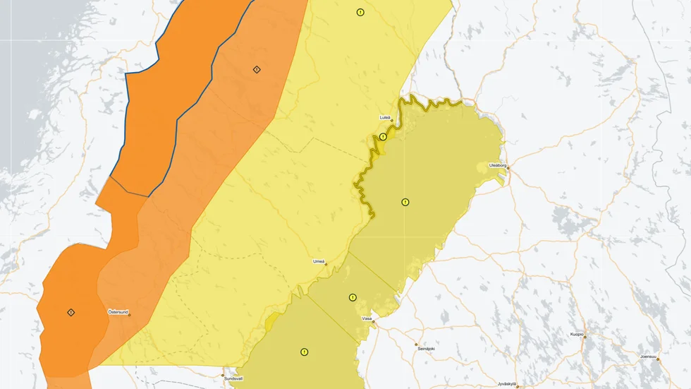 Several warnings apply to Västerbotten on Thursday, including an orange warning in the mountainous areas.