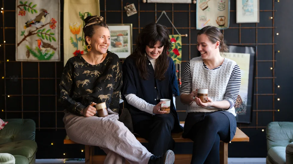 Women Welcome Skellefteå founders; left to right, Anna-Klara Granstrand, Felicia Selin and Emma Tellström, photographed at the group's meeting place Hubben.