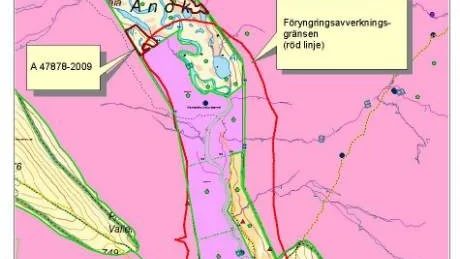 AVVERKAR I ENKLAV. Mitt i naturreservatet Kamajåkk finns en enklav som inte ingår i naturreservatet. Avverkning får ske inom de båda rödmärkta områdena.