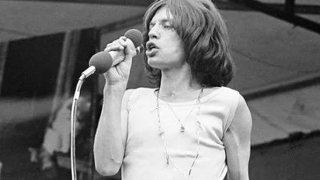 Rolling Stones-sångaren Mick Jagger under ett uppträdande i Hyde Park i London, den 5 juli 1969.