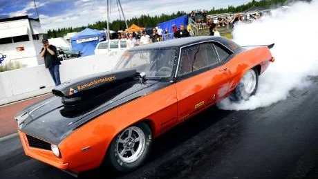 SNABBAST. Lars Berglund, SHRA Luleå,  var snabbast i första kvalheatet med sin Camaro Chevrolet i klassen Street.