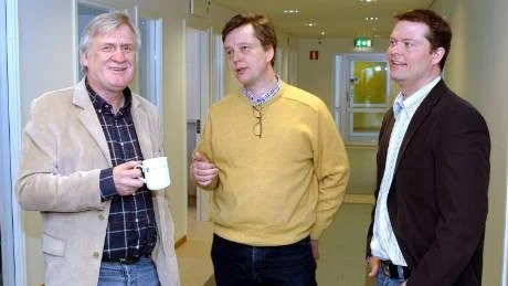 VILL DUBBLERA. Robert Bergman, konsult, Rikard Gebart, VD för ETC, och Fredrik Nyberg, koordinator för Solander Science Park, konstaterar att det i dag jobbar 40-45 personer i företagsbyn och att målet är det dubbla.