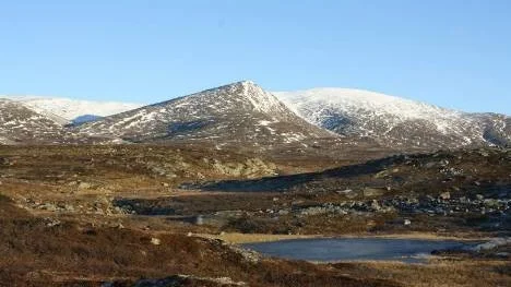 Snön är sen i år även i fjällvärlden. Lilltoppen på fjället Tjidjak i Arjeplogsfjällen har bara fått lite snöpuder på sig.