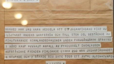 Telegram till K 4 efter den Grafströmska raiden i Märkäjärvi under Finska vinterkriget.