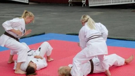 KARATE. Med finess och utan tvekan i rörelserna hade Bodens karateklubb uppvisning under Björnsdagen. Här är fyra av de åtta deltagarna: Linda Sandberg, Linnea Walter, Tyra Jakobsson och Olivia Kärnholm.