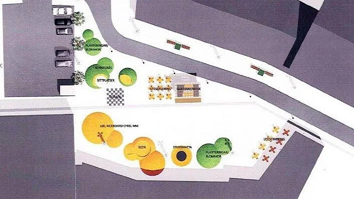 Planen. Skiss på Galleriatorgets nya ansikte.