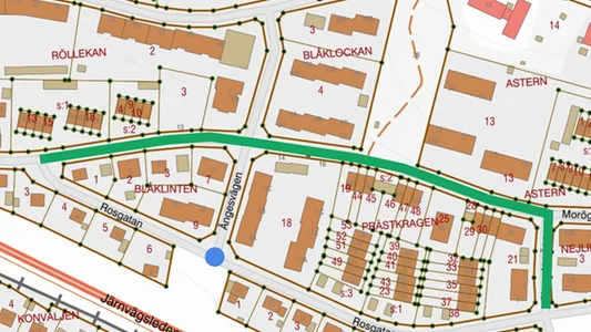Grön linje visar en omledningsväg.