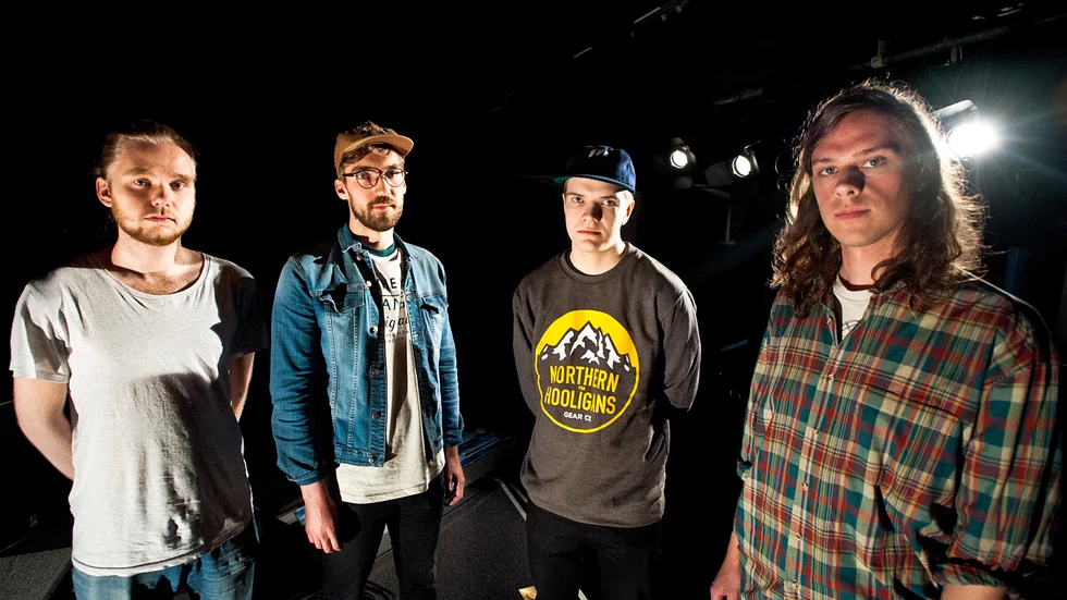 Bandet. Per Lindberg, Pontus Hedenström, Pontus Melender och Björn Sundqvist (saknas på bild gör Felix Marklund-Norén och Viktor Jonsson) utgör Planetariet. Foto: Emilie Sjölund.